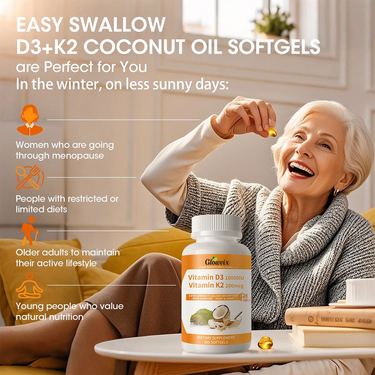 Vita+ | Cápsulas blandas de vitaminas D3 + K2 para fortalecer los huesos y el corazón