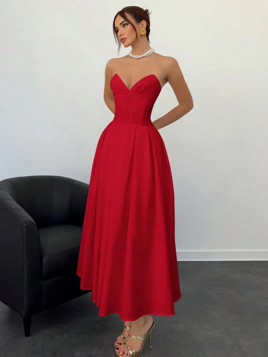 Verena | Vestido Midi Elegante Sin Tirantes
