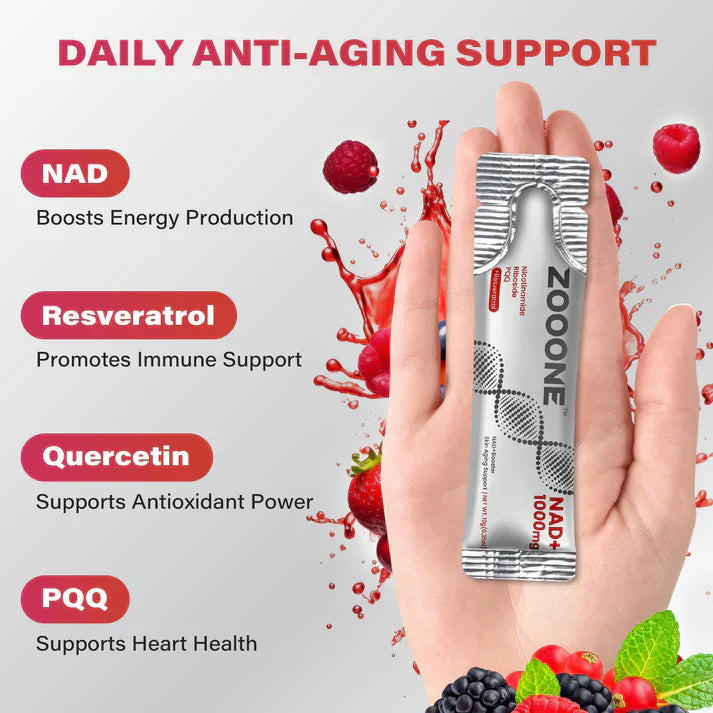 ZOOONE NR1000 - Mezcla de bebida sabor bayas de NAD+ para el apoyo al envejecimiento de la piel, energía y enfoque - Paquete de 30