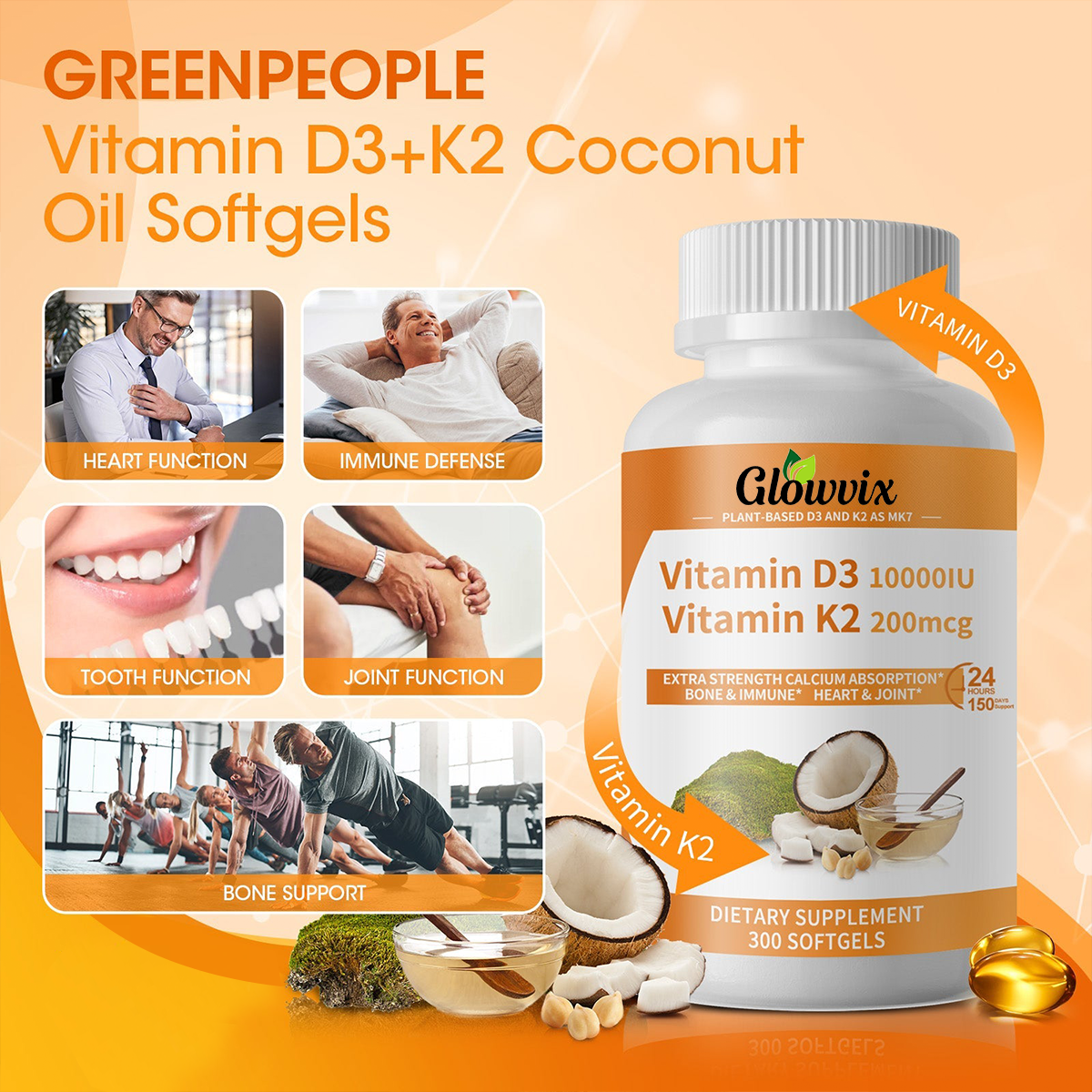 Vita+ | Cápsulas blandas de vitaminas D3 + K2 para fortalecer los huesos y el corazón