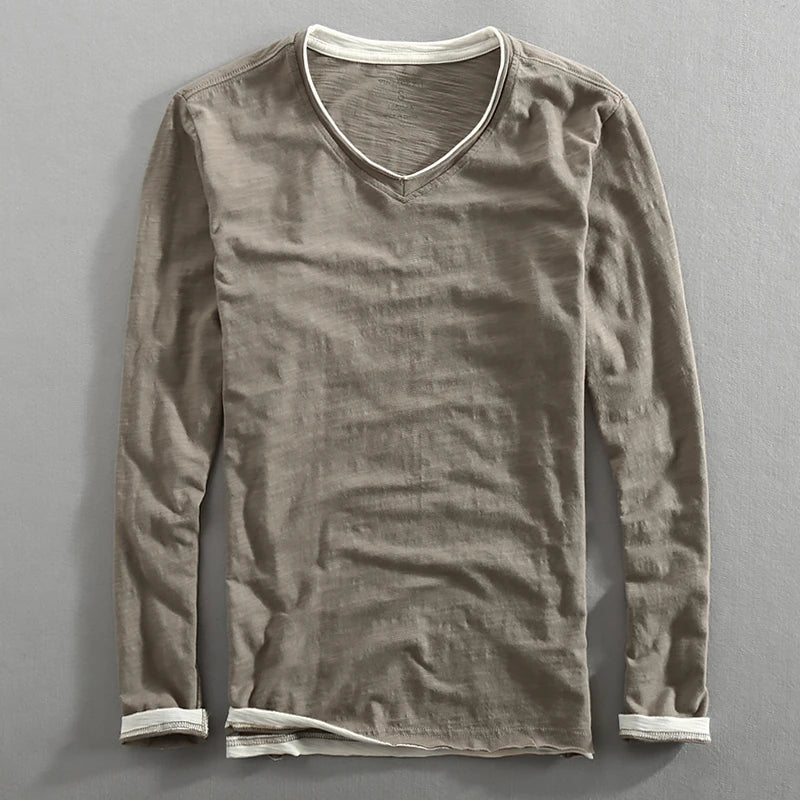 Ricardo | Camiseta de Manga Larga con Cuello en V para Hombre