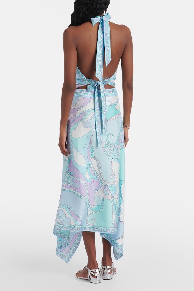 Zanka | Conjunto Satinado de Top Halter y Falda Midi