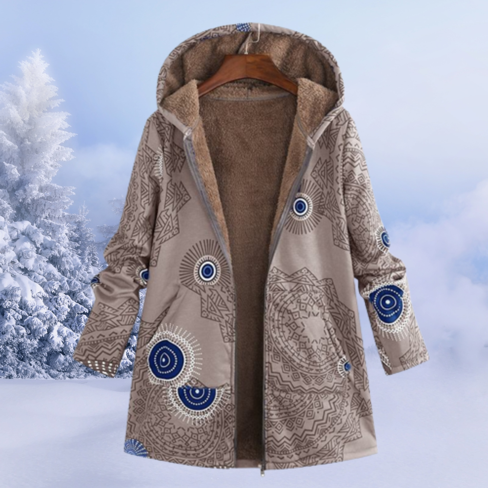 Nasya | Abrigo Floral con Capucha y Forro Polar