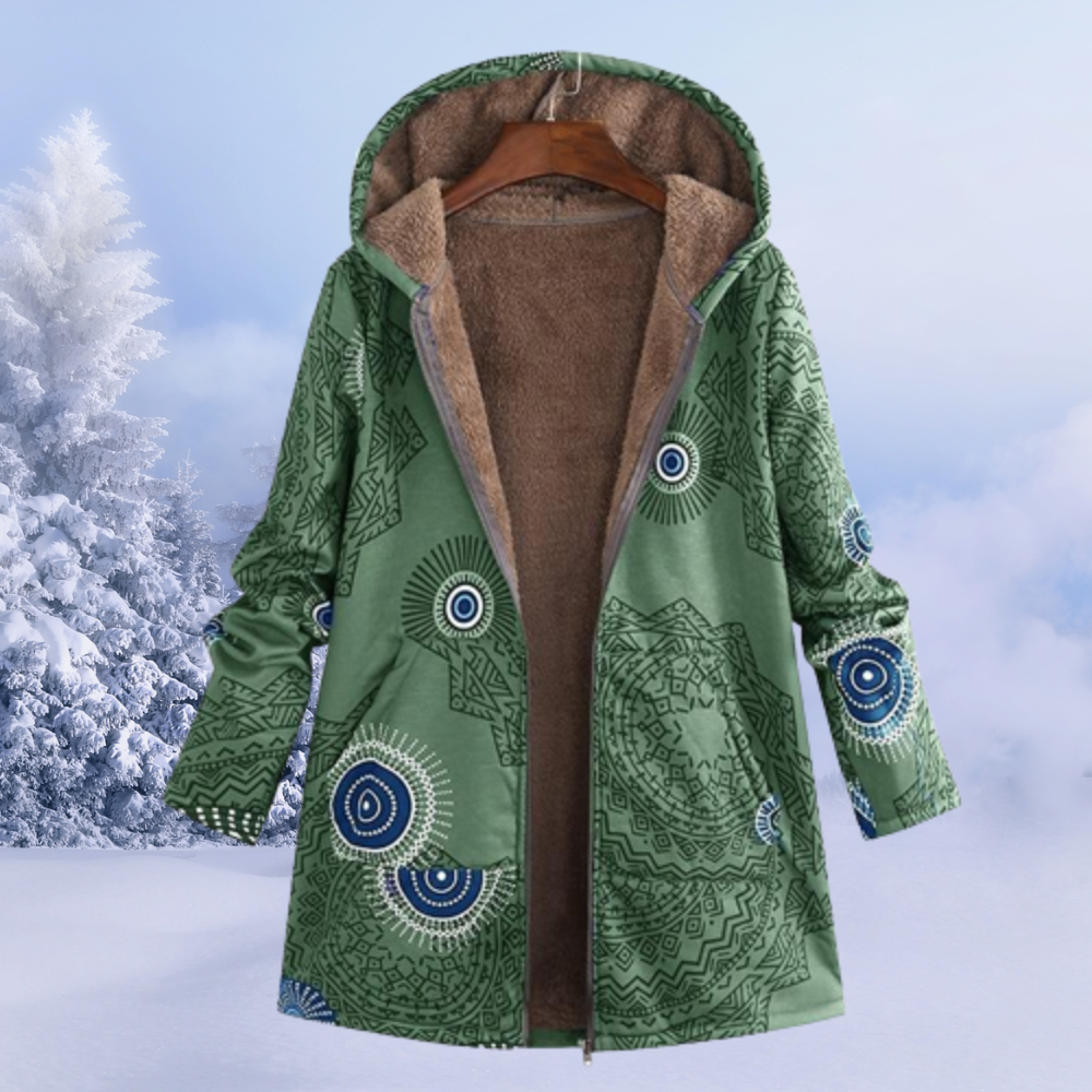 Nasya | Abrigo Floral con Capucha y Forro Polar