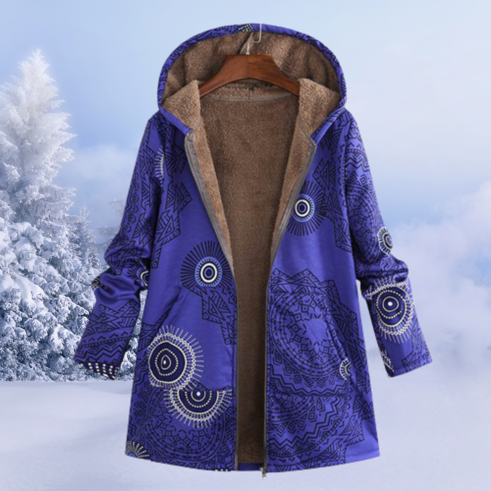 Nasya | Abrigo Floral con Capucha y Forro Polar