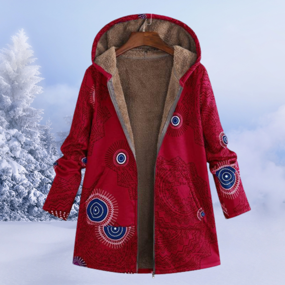 Nasya | Abrigo Floral con Capucha y Forro Polar