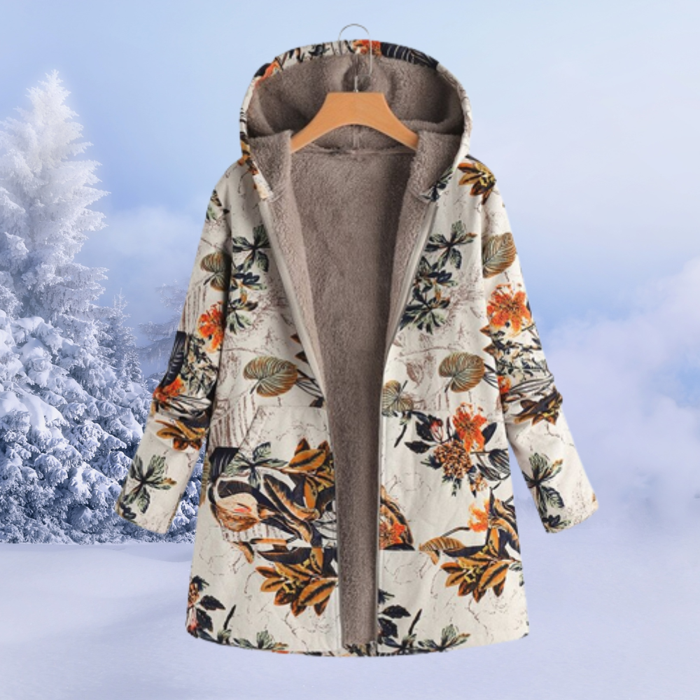 Nasya | Abrigo Floral con Capucha y Forro Polar