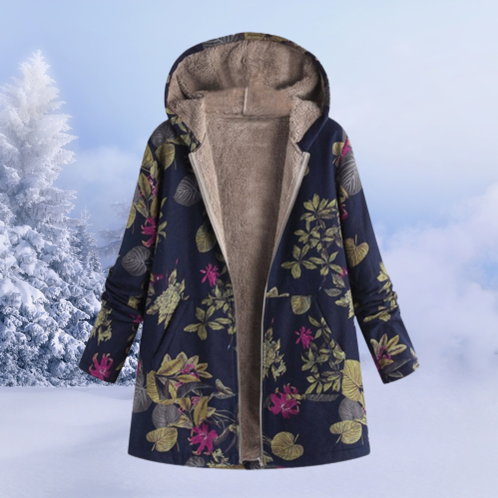 Nasya | Abrigo Floral con Capucha y Forro Polar