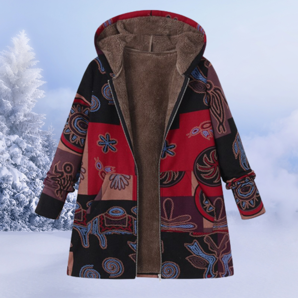 Nasya | Abrigo Floral con Capucha y Forro Polar
