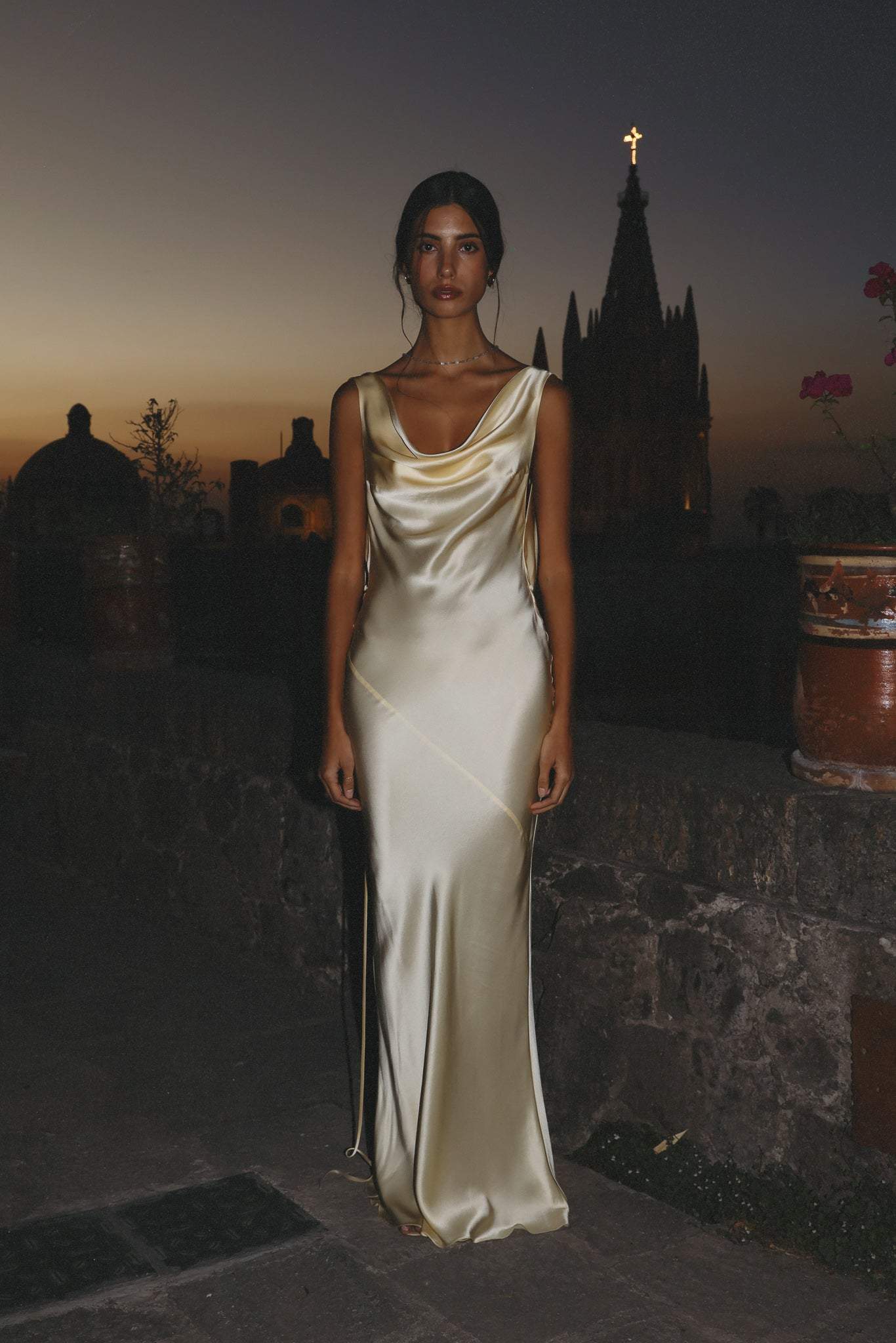 Wilmna | Vestido Largo Estilo Satinado con Escote en la Espalda