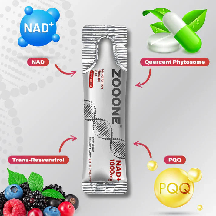 ZOOONE NR1000 - Mezcla de bebida sabor bayas de NAD+ para el apoyo al envejecimiento de la piel, energía y enfoque - Paquete de 30
