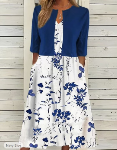 Almuth | Conjunto de Vestido Midi Floral y Blazer