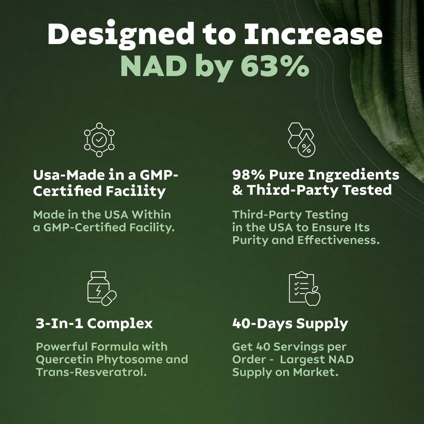 Suplemento de NAD de Alta Pureza para el Antienvejecimiento, Energía, Concentración