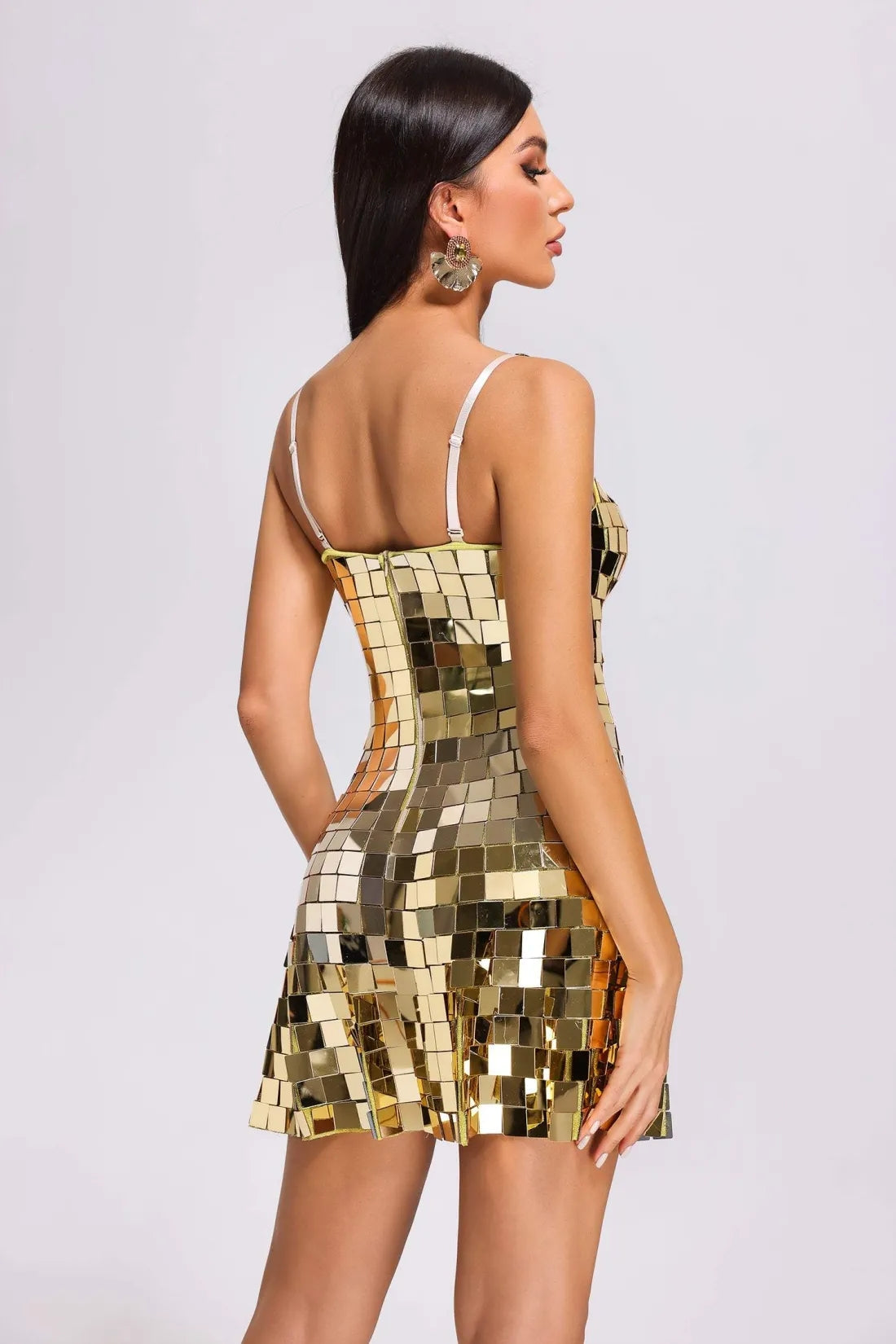 Mirora | Mini Vestido con Detalles de Espejos Dorados