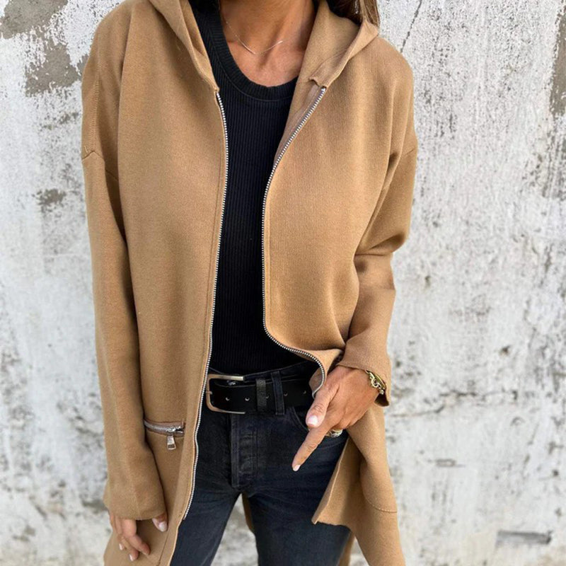 Olivia | Chaqueta Larga Con Capucha Y Cremallera