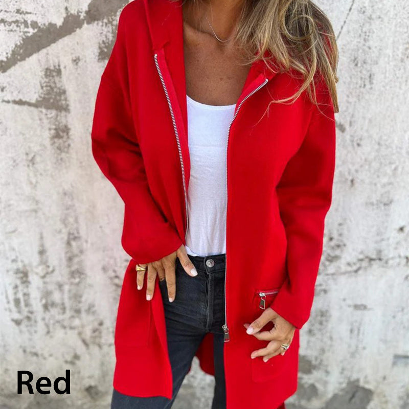 Olivia | Chaqueta Larga Con Capucha Y Cremallera