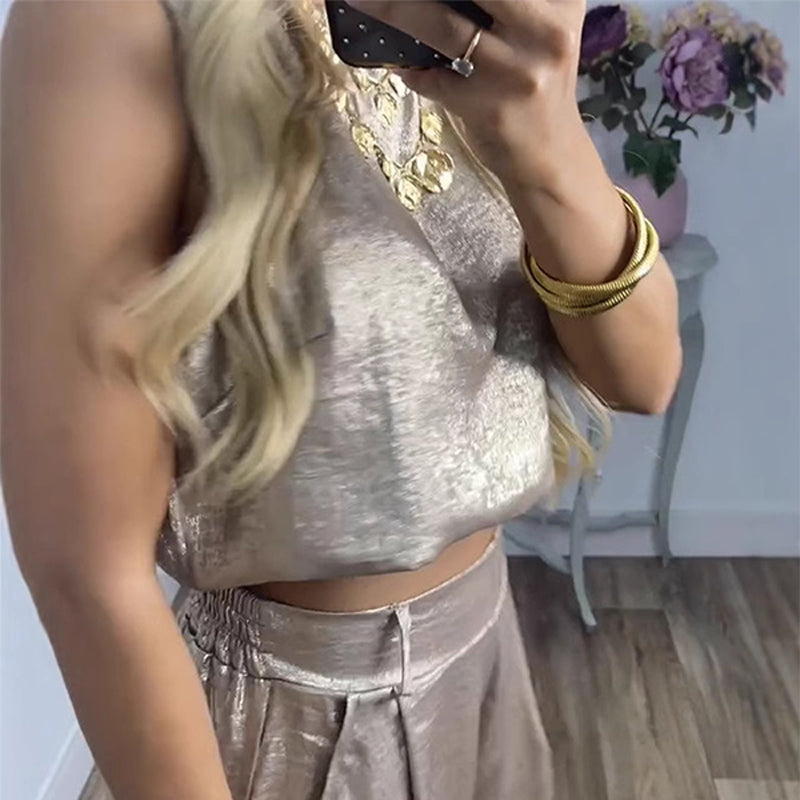 Fiorentina | Conjunto de Pantalones Anchos y Top Sin Mangas