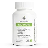 Citrato de magnesio y vitaminas B12, B6, B9 y D3, 120 cápsulas - MAG-FUSION | Magnesio quelado con vitamina B12 metilcobalamina, B6 como P5P, folato activo 5-MTHF, D3 1000 UI, 2 cápsulas al día, 2 meses