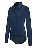 Tapata de las Mujeres Blusa Body con Botones, de una Sola Pieza, de Manga Larga, Camisa de Trabajo de Oficina sólido, Tops Casuales, Azul Oscuro, L