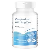 Vitamintrend Zinc de alta dosificación 15 mg de picolinato de zinc, 180 tabletas, fácil de tragar, complemento alimenticio vegano sin aditivos, fabricado en Alemania