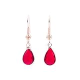 ZARZAMORA Pendientes Mujer Gota de Agua-Aretes Colgantes Cristal Transparente forma de Lagrima Ribetes Dorados-Gancho Hippy Acero Inoxidable Chapado en Oro14k-Regalo Original (Rojo)