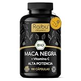 Maca Negra BIO Pura - 12.800 mg de Maca Negra Peruana Original (equivalente a 3.200 mg por dosis diaria) - Energía y Potencia para Hombres - Con Vitamina C Natural - 180 Cápsulas Veganas