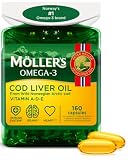 Möller’s ® | Cápsulas de aceite de hígado de bacalao | Ácidos grasos Omega-3 DHA y EPA, con vitaminas A, D y E | Sistema inmune, función cardíaca, función cerebral y visión | 160 cápsulas