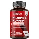 Vitamina B Complex con Vitamina C y B12-365 Comprimidos Para 1 Año | Vegano - Complejo B Completo con B1, B2, B3, B5, B6, B7 (Biotina), B9 (Ácido Fólico) y B12
