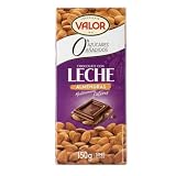 Valor - Chocolate con Leche y Almendras, 0% Azúcares Añadidos, 150 g | Chocolate con leche y almendras y chocolate sin azúcares añadidos, sin gluten, 150 g