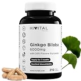 Ginkgo Biloba 6000 mg. 210 cápsulas veganas para 7 meses de tratamiento. | El mejor Extracto Natural concentrado 50:1 con 24% Flavonoides y 6% Terpenos. Fabricado en España por HIVITAL