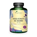 Hierro Suplemento Vegavero | Vegano | Vitamina C, B12 y Ácido Fólico | Anemia + Energía + Cansancio | Iron Bisglicinato | 240 Cápsulas