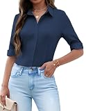 Zeagoo Camisas Mujer Manga 3/4 Blusa Color Sólido Camisa con Botones