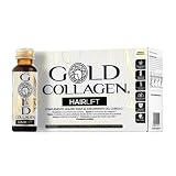 GOLD COLLAGEN Hairlift - Complemento Líquido Colágeno Marino Hidrolizado con Ácido Hialurónico, Biotina para el Cabello, Vitamina C B6, Zinc, Keratina, Fortalece Cabello Piel y Uñas 10 Botellitas 50ml