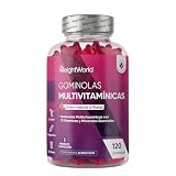 Gominolas Multivitaminas y Minerales 120 Gomitas Sabor Fresa para 2 Meses | Con 13 Vitaminas y Minerales Esenciales como Vitamina D3, A, C, B6, B12, E, Biotina, Zinc y Ácido Fólico y Más