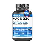 MAGNESIO COMPLETO 400mg - 5 en 1 - Citrato + Bisglicinato + Malato + Pidolato y Carbonato – Suplemento de Magnesio Antiestrés