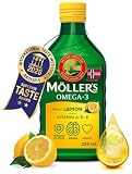 Moller’s ® | Aceite de hígado de bacalao | Complemento dietético con omega-3 EPA, DHA y vitaminas A, D y E | Sabor Limón | 250 ml