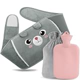 Bolsa de agua caliente, 1 l, bolsa de agua caliente con funda de cintura suave, bolsa de calor para cuello, hombros, espalda, piernas, calor o alivio del dolor (Gris)