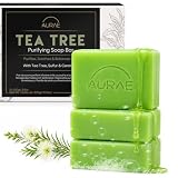 Jabón Árbol de Té con Azufre para Cara, Cuerpo y Pies, 3x100g | Con Witch Hazel y Ceramida, Refuerza la Barrera Cutánea, Limpia sin Resecar, Apto para Pieles Sensibles, Reactivas