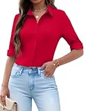 Zeagoo Camisas Mujer Manga 3/4 Blusa Color Sólido Camisa con Botones