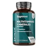 Multivitaminas y Minerales, 400 Comprimidos, 27 Vit y Minerales para 1 Año | Vegano - Vitamina C, Vitaminas B, D, E, Magnesio, Zinc, Calcio, Hierro y Más, Sabor Menta