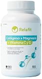 Colágeno hidrolizado con Magnesio y Vitaminas C y D – 180 Comprimidos | Articulaciones y Músculos Fuertes | Energía para el deporte | Suministro de 1 mes| Relafit - Laboratorios