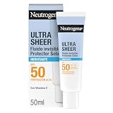 Neutrogena Ultra Sheer Solar Fluido Invisible Hidratante SPF 50, 50 ml | Crema de Sol Facial, 24 h Hidratación, Resistente al Agua, Protección 50 UVB/UVA, Ligera, Sin Perfume, Hipoalergénica