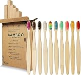 GeekerChip - Cepillo de dientes de bambú, 10 colores, cepillo de dientes de bambú, cerdas suaves naturales, ecológicas y 100% biodegradables