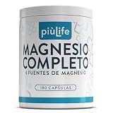 Magnesio Complex 6 en 1 PiùLife, 300 mg de Magnesio Puro, 180 Cápsulas