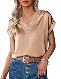 Zeagoo Camiseta Mujer Verano Blusa Cuello V Elegante Camisas Manga Corta Top Satén Color Sólido T-Shirt Túnica S