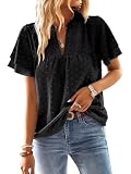 TUUHAW Blusas Mujer Verano Camiseta Manga Corta Mujer Puntos Suizos Negro M