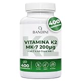 Bandini® Vitamina K2 (100% ALL-TRANS MK-7) 400 Comprimidos Veganos (1 año) | Alta Potencia de 200μg - K2 MK7 Forma Más Pura de Vitamina K 2 la Menaquinona - Mantenimiento de huesos y articulaciones