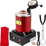 VEVOR Horno de Fusión de Oro, Temperatura Máxima de 1150 ℃, Horno de Fusión Eléctrico Digital con Crisol Cerámico de 3 kg, Matriz de Lingote y Guantes, para Procesar Oro/Plata/Cobre/Aluminio, Rojo