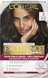 L'Oréal Paris Excellence Crème Tinte Permanente, 3 Castaño Oscuro | 100% Cobertura de Canas, Color Rico y Radiante, Color Triple Cuidado, Duracción Permanente, Con Ácido Hialurónico