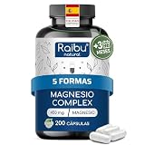 Magnesio Complex 450 mg - 5 en 1: Bisglicinato, Citrato, Carbonato, Óxido, Malato de Magnesio - 200 Capsulas, Más de 3 Meses de Suministro - Mejora tu Energía, Rendimiento y Descanso - Vegano